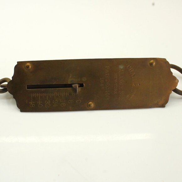 Antique 1867 Chatillon's Balance No. 2 New York 48 lb 5.5" Brass Hanging Scale - Picture 1 of 7